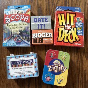 Lot Of 6 Family Card Games Scopa, Zigity, Hit The Deck, Bigger Taller, Date It..